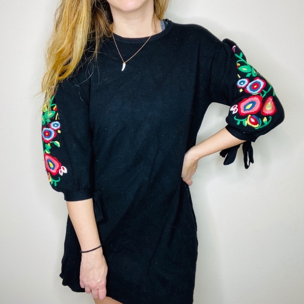 Zara Knit Embroidered Ballon Sleeve Dress